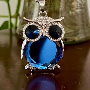 Blue Crystal Owl Pendant Necklace - Women's Jewelry